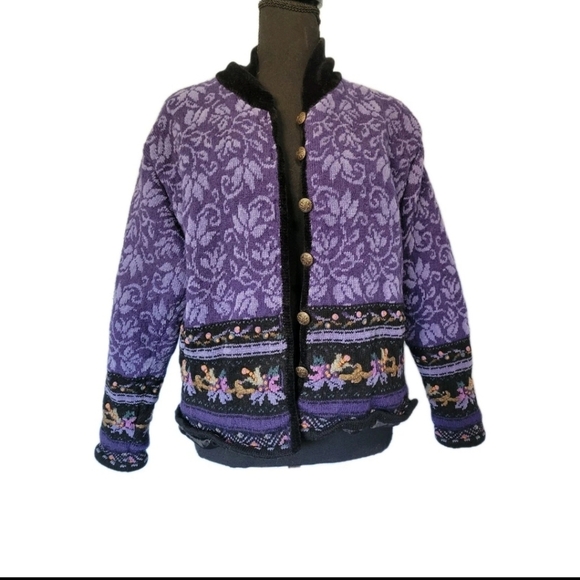 Vntg Icelandic Design Grannycore Wool Blend Cardigan Jacket Purple  Size L - Picture 1 of 12